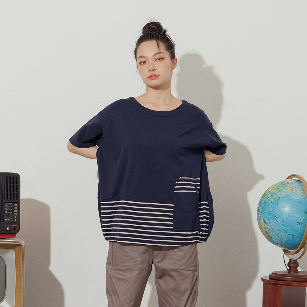 【MOSS CLUB】條紋拼接雪紡女短袖-上衣(二色) 歷史價格詳細信息