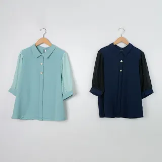 雪紡--氣質滿點拼接圓領雪紡袖牛奶絲橫條紋七分袖附腰繩長版上衣(黑.藍XL-5L)-D410熊衣褲語 歷史價格詳細信息