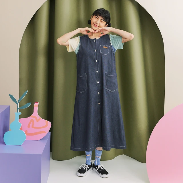 【Dailo】配色剪接工裝大口袋寬長褲裙 黑 綠 卡 歷史價格詳細信息