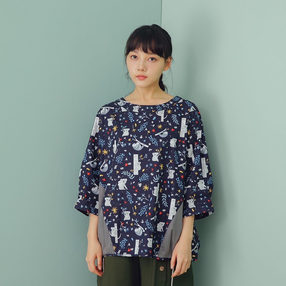 【MOSS CLUB】三角形印花後綁結-女七分袖上衣 綁結 藍 白 紫(三色/魅力商品/版型適中) 歷史價格詳細信息