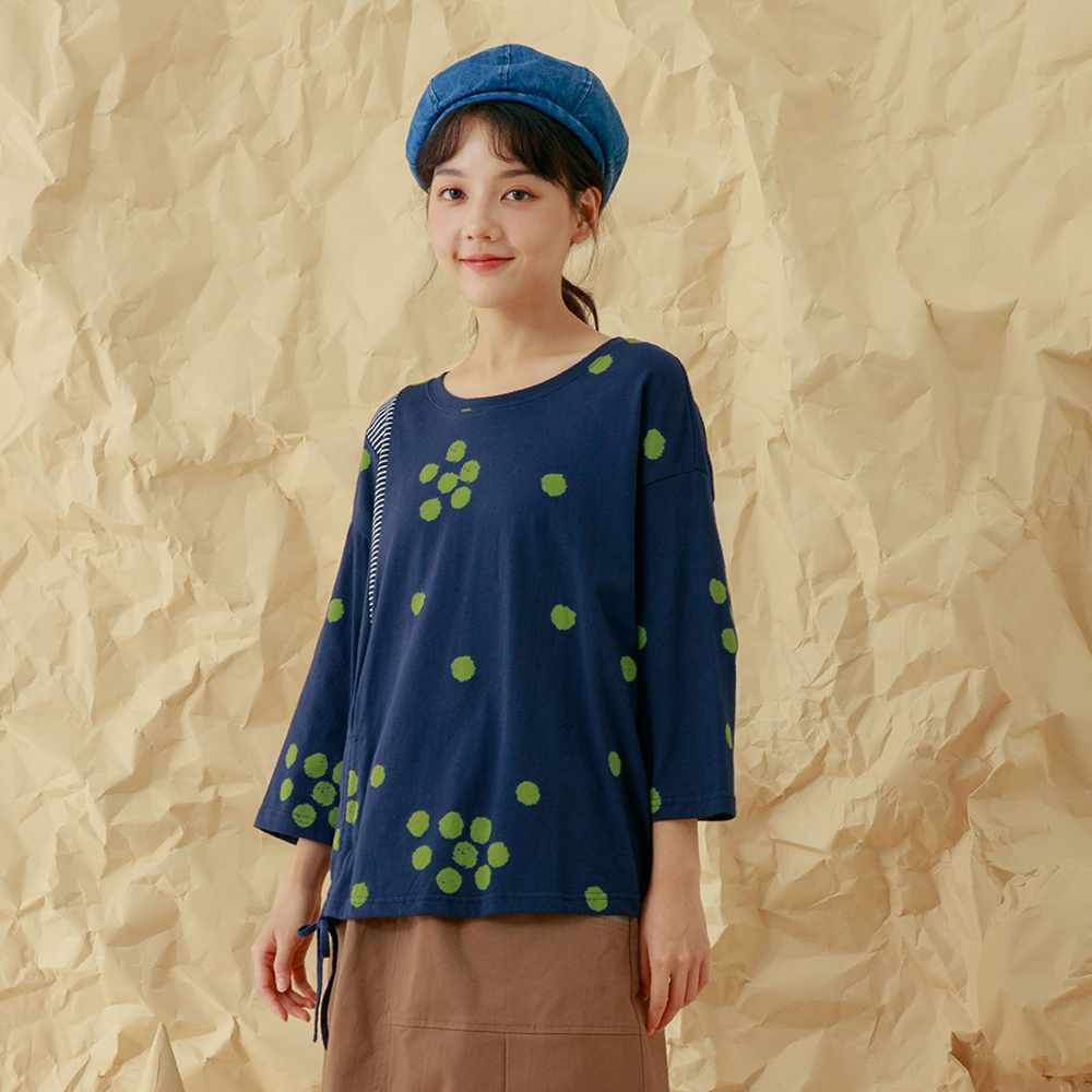 【MOSS CLUB】潑墨點後打摺印花-女短袖上衣 印花 藍 綠 咖(三色/版型適中) 歷史價格詳細信息