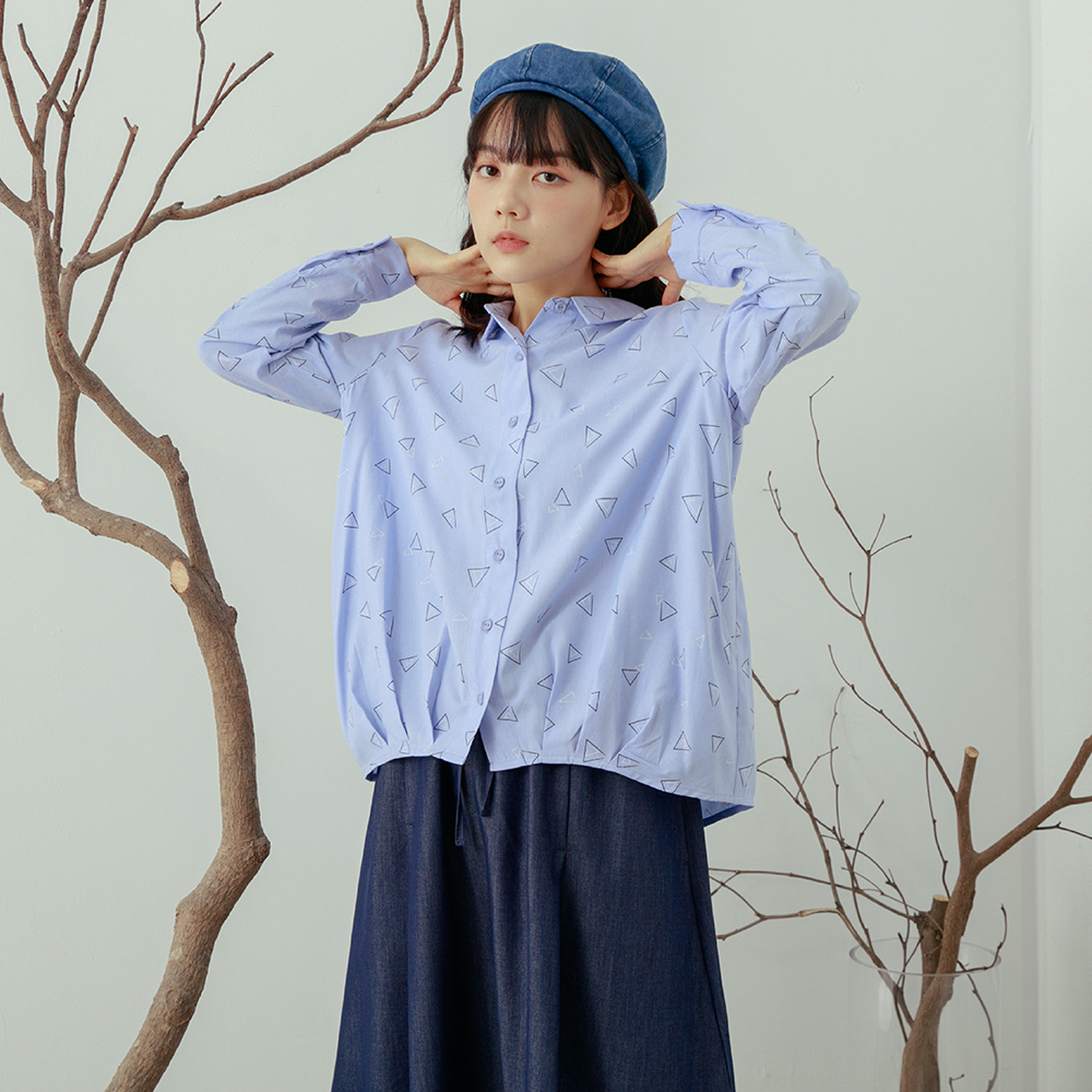 【MOSS CLUB】三角形印花後綁結-女七分袖上衣 綁結 藍 白 紫(三色/魅力商品/版型適中) 歷史價格詳細信息