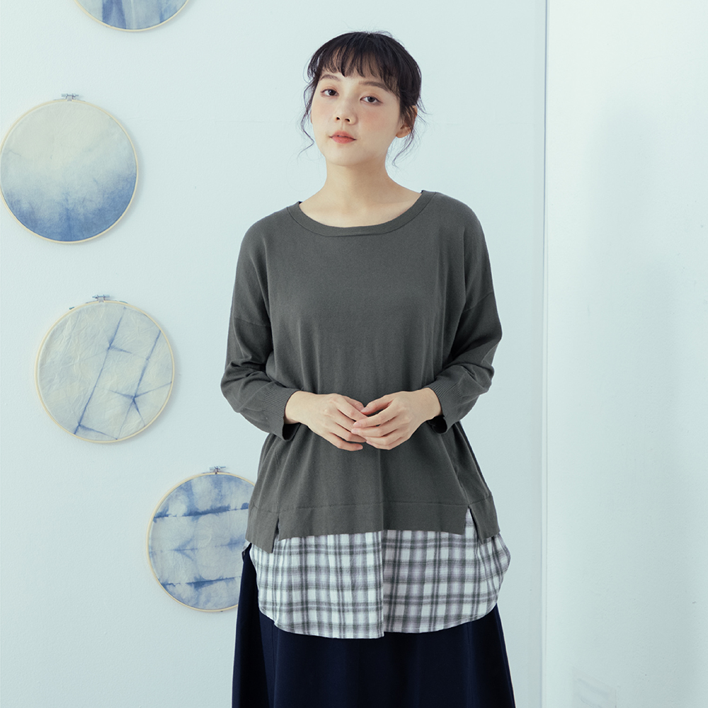 【MOSS CLUB】格紋拼接中長版襯衫領-女長袖洋裝 拼接 藍 白(二色/版型適中) 歷史價格詳細信息