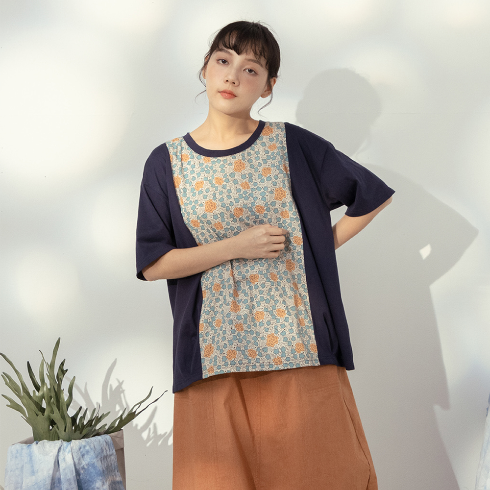 【MOSS CLUB】三角形印花後綁結-女七分袖上衣 綁結 藍 白 紫(三色/魅力商品/版型適中) 歷史價格詳細信息