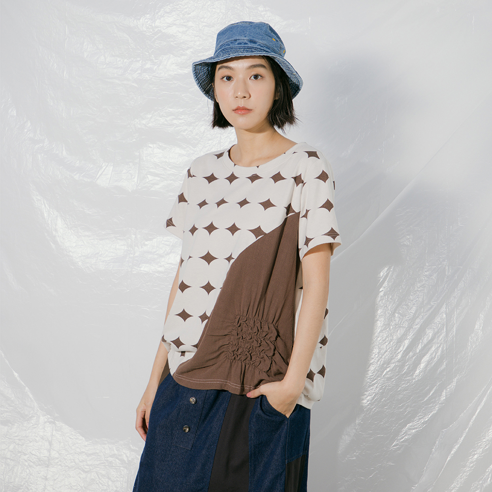 【MOSS CLUB】點點印花插肩袖圓領棉質短袖上衣 藍 白 歷史價格詳細信息