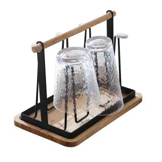 日式鐵藝瀝水杯架附托盤+日式木質瀝水杯架 二件組 歷史價格詳細信息