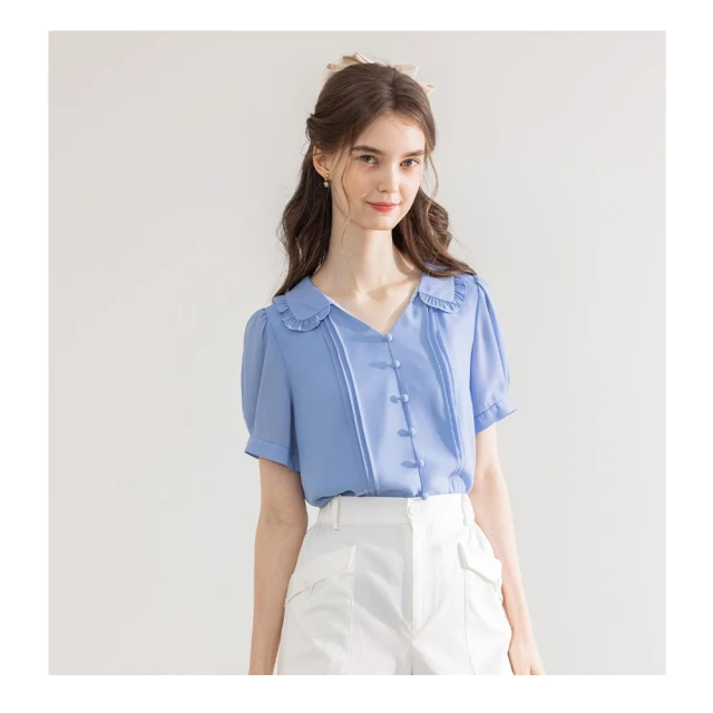 雪紡--輕甜魅力簡約大方圓領微甜手寫感英字拼接雪紡七分袖上衣(黑.灰XL-5L)-U387熊衣褲語 歷史價格詳細信息