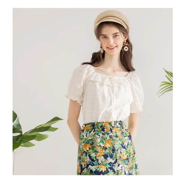 【IRIS 艾莉詩】方領蕾絲棉質上衣-2色(22944) 歷史價格詳細信息
