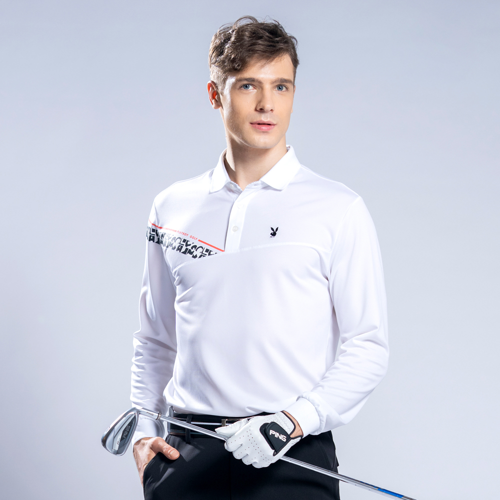 【PLAYBOY GOLF】男款剪接印花蓄熱保溫立領長袖上衣-白(吸濕排汗/GOLF/高爾夫球衫/AA24225-87) 歷史價格詳細信息