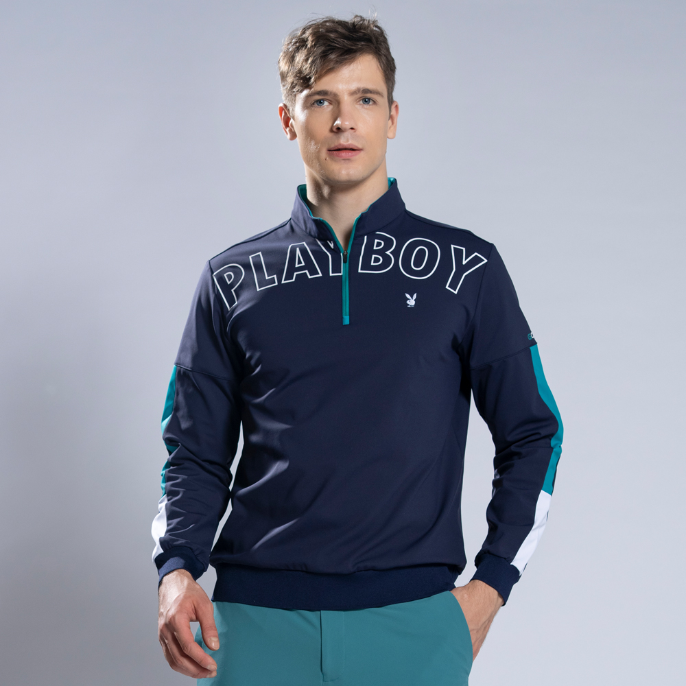 【PLAYBOY GOLF】男款LOGO圖騰高彈性薄外套-深藍(高爾夫/AC23102-58) 歷史價格詳細信息