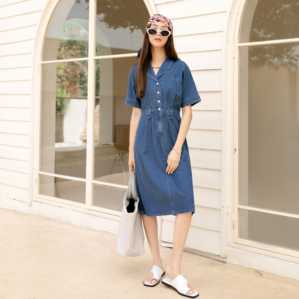 收腰牛仔短袖蠻可愛的一個款質感很好高級煙灰色復古乖巧泡泡袖搭配的半裙學院風紅格配色一片式側 歷史價格詳細信息