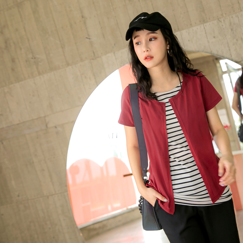 【OB 嚴選】假兩件彈力坑條針織素色寬袖上衣 《AB18328》 歷史價格詳細信息