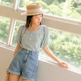 【OB 嚴選】法式澎袖鬆緊領小花刺繡修身短版上衣 《AB17052》 歷史價格詳細信息