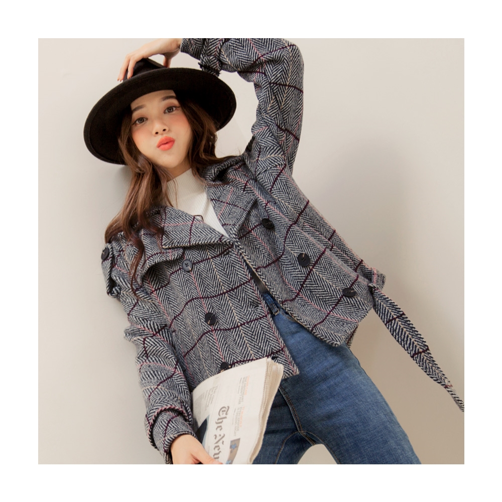 【OB 嚴選】毛呢條紋排釦雙口袋寬版連帽外套 《EA3580》 歷史價格詳細信息