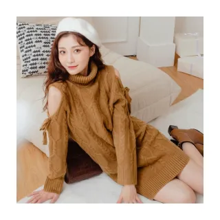 高領露肩針織短洋 女裝批發 秋冬新款韓系INS修身顯瘦氣質坑條蓬蓬袖連衣裙 蓬蓬袖連身裙 兩件式洋裝 歷史價格詳細信息