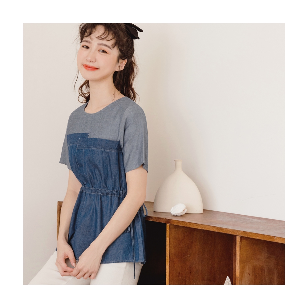 收腰牛仔短袖蠻可愛的一個款質感很好高級煙灰色復古乖巧泡泡袖搭配的半裙學院風紅格配色一片式側 歷史價格詳細信息