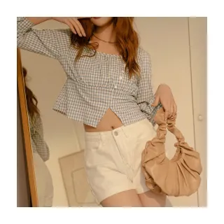 OB嚴選 法式方領高含棉格紋短版上衣 《AB18175》 歷史價格詳細信息