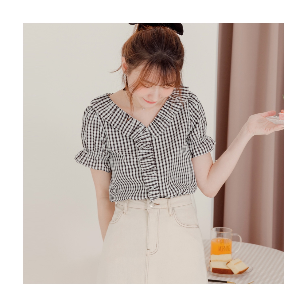 【OB 嚴選】清甜格紋褲耳設計百褶短裙褲裙 《CA2709》 歷史價格詳細信息