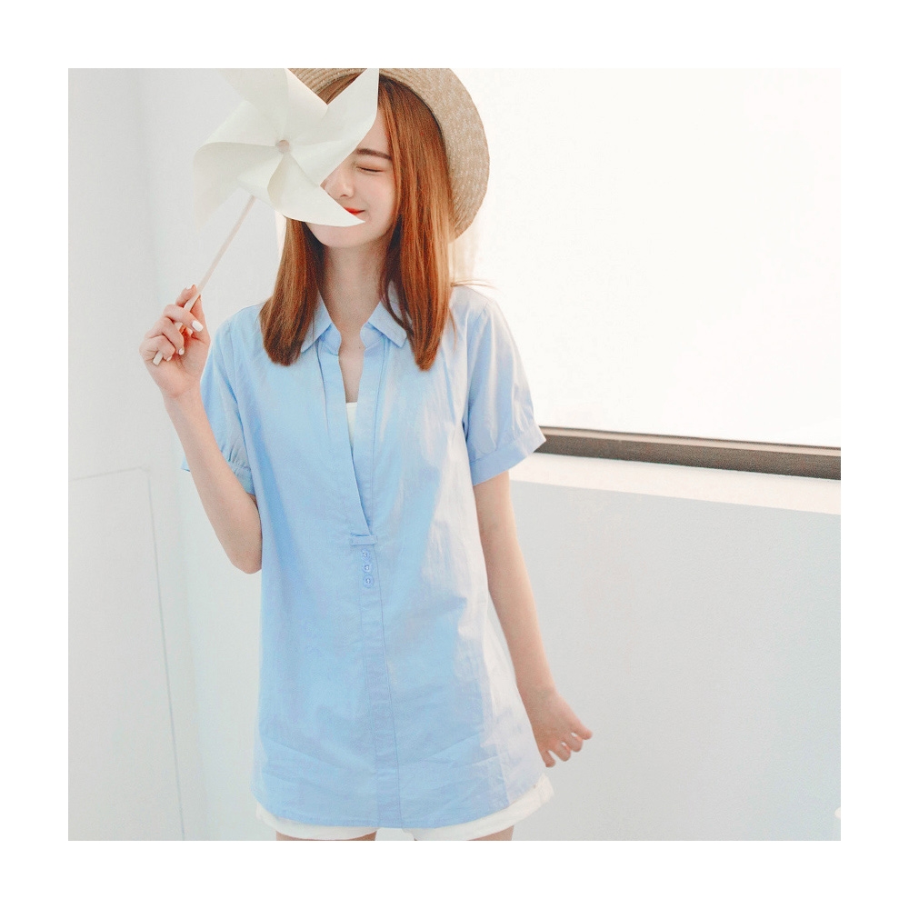 假兩件--知性俐落獨特品味假兩件式襯衫反摺袖雙口袋長版上衣(黑.紫XL-5L)-A251熊衣褲語 歷史價格詳細信息