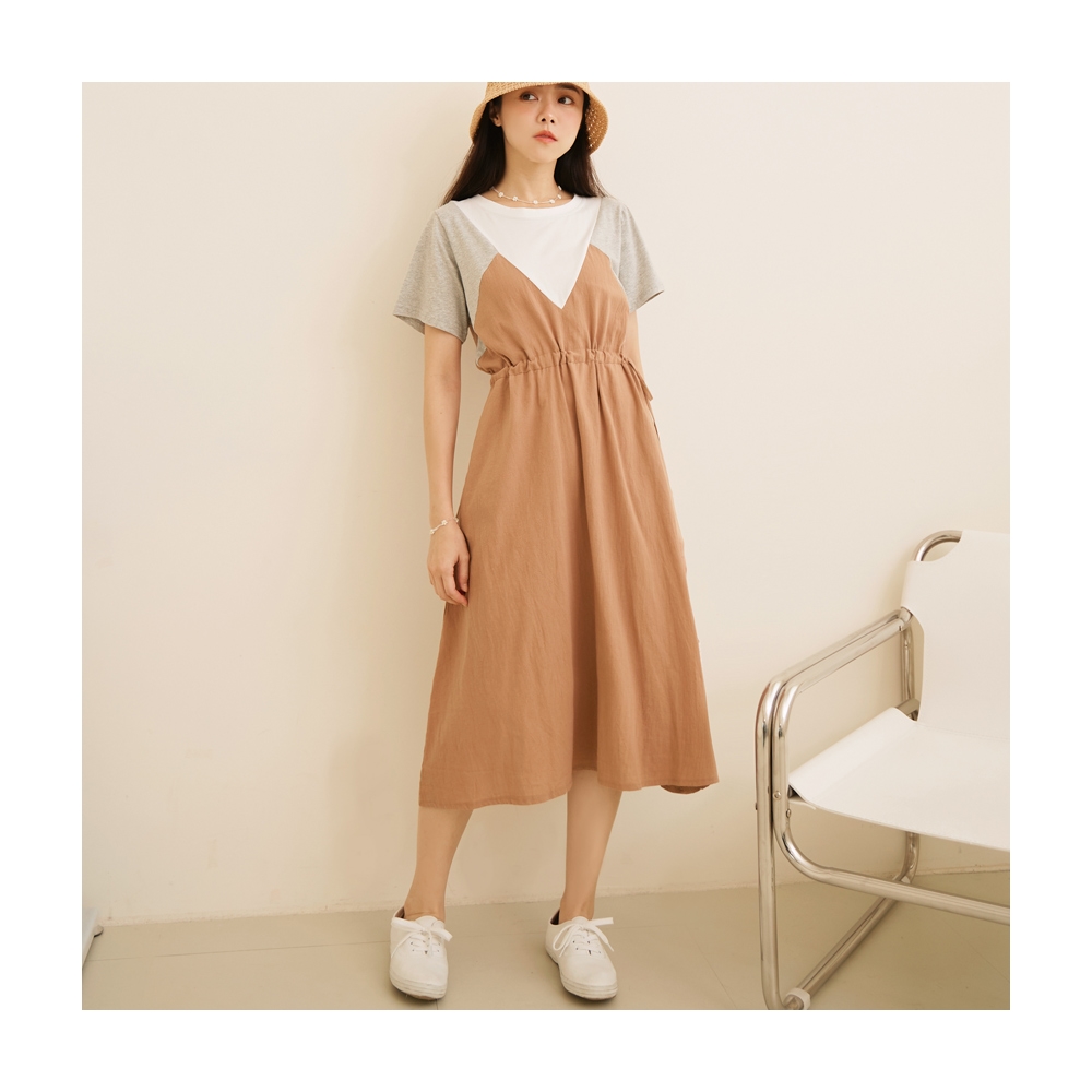 撞色棉質腰鬆緊前開衩中長裙 《KG1079》 歷史價格詳細信息