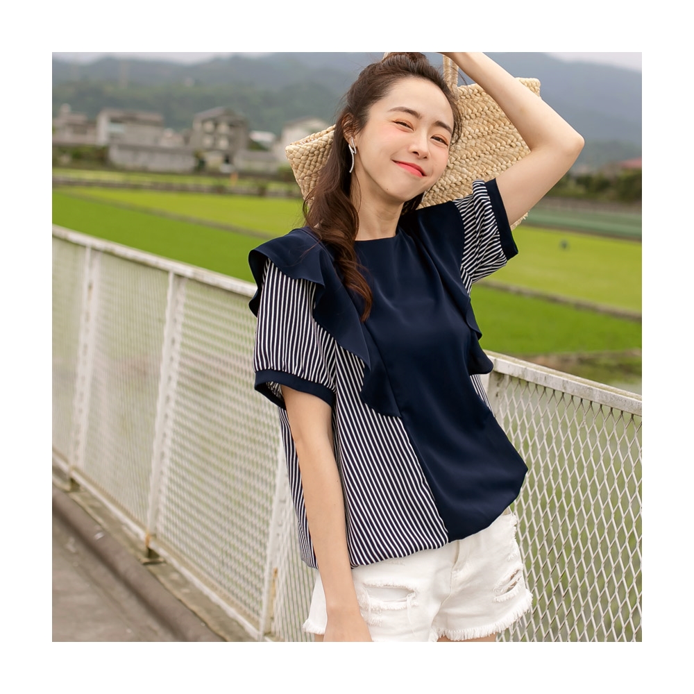 【OB 嚴選】配色條紋前短後長側開衩長袖大學T 《AB16469》 歷史價格詳細信息