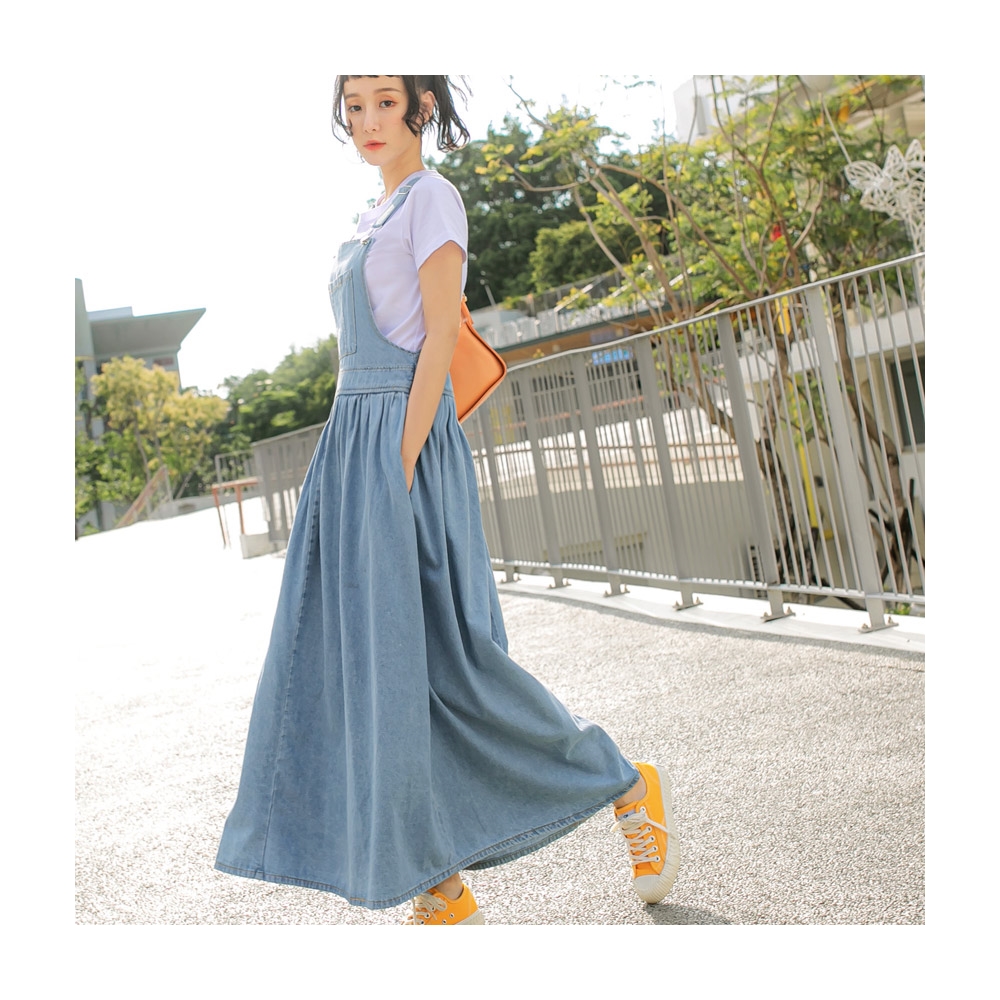 裙 傘裙 牛仔吊帶裙 韓版收腰休閒百搭牛仔揹帶裙 胖MM長褲蝴蝶結長裙 歷史價格詳細信息
