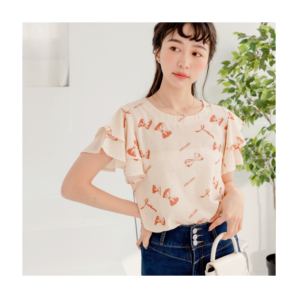 層次荷葉袖甜美綁帶星星雪紡上衣 《AB15328》 歷史價格詳細信息