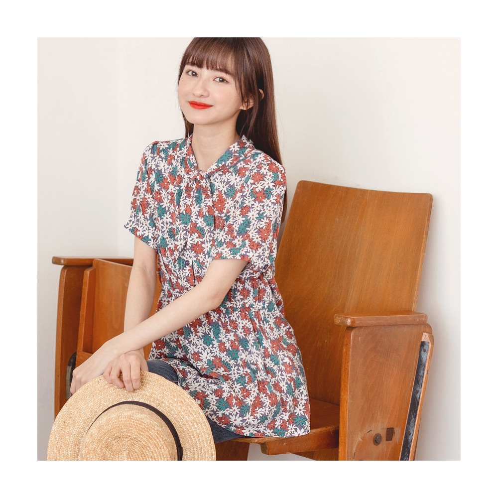 領綁帶彈性收腰熱帶印花雪紡上衣 《AB15186》 歷史價格詳細信息