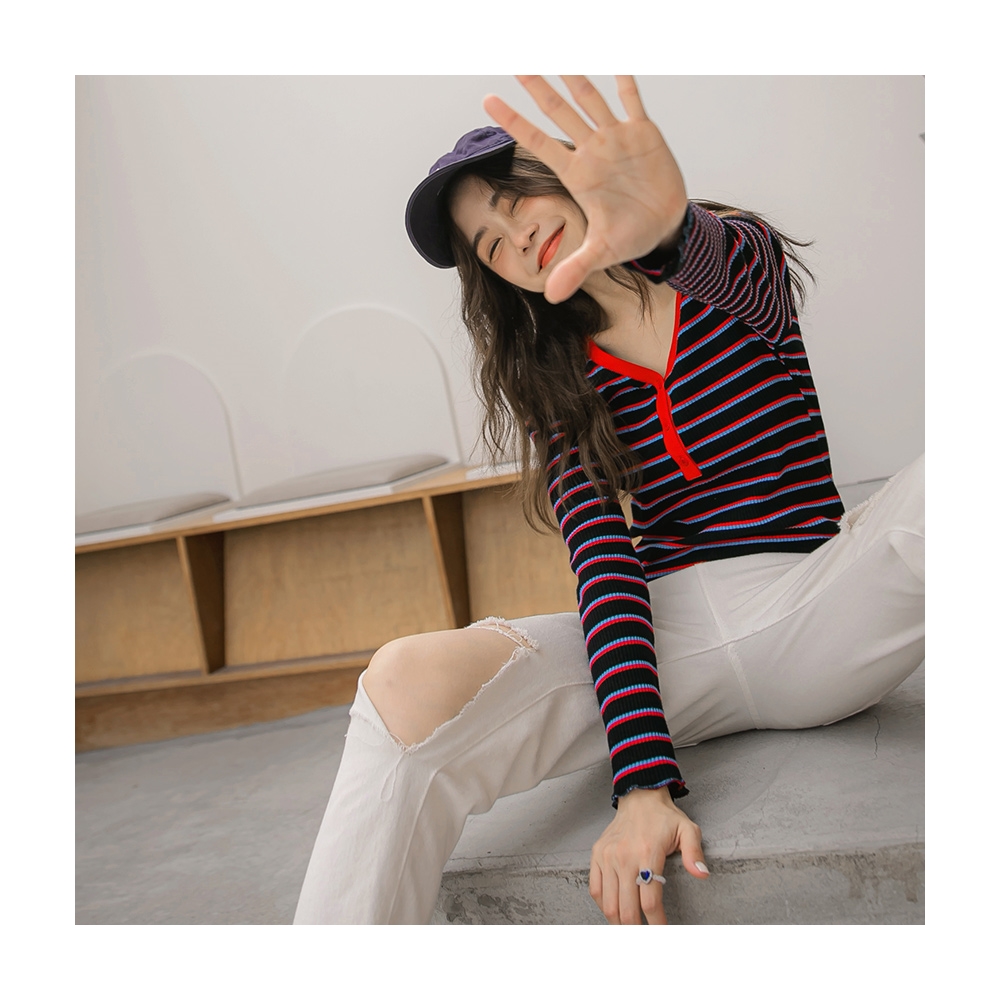 撞色條紋短版鏤空針織背心復古男上衣v領寬鬆無袖休閒-毛毛男裝 歷史價格詳細信息