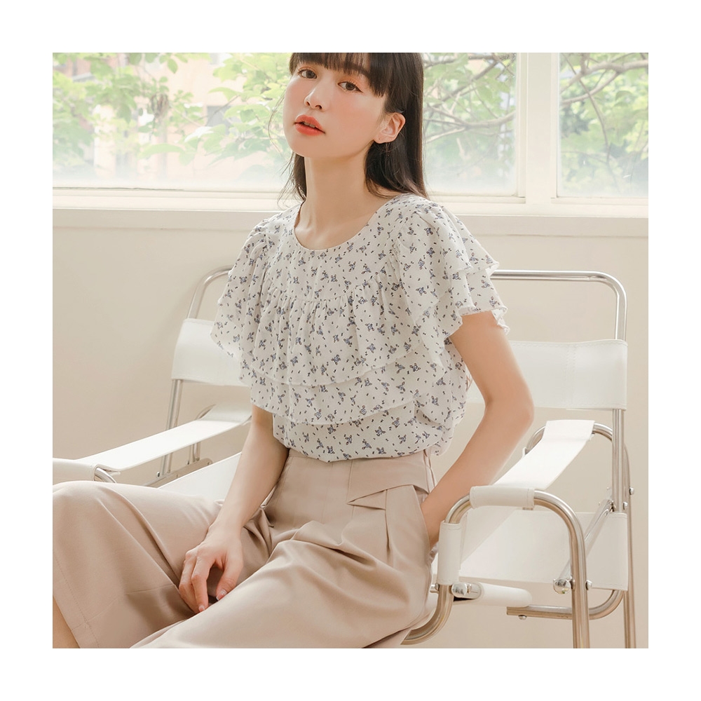 層次荷葉釘珠造型袖五分袖雪紡上衣 《AB16015》 歷史價格詳細信息