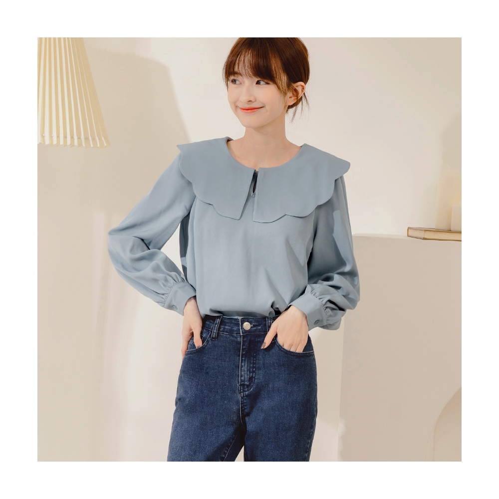 【OB 嚴選】花邊娃娃領印花紋理荷葉袖上衣 《AB18221》 歷史價格詳細信息