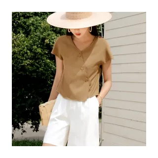 【OB 嚴選】純色短版V領立體織紋鬆緊收腰傘襬上衣 《AB16739》 歷史價格詳細信息