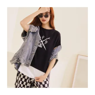 假兩件 手臂破洞 潮街區歐美街頭潮流 大學T 短袖T恤男生衣著短袖學生街舞休閒半袖短袖上衣 男女情侶寬鬆落肩【滿299元發貨】 歷史價格詳細信息