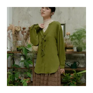 V領 前短後長 寬鬆 厚針織 縮袖 長袖毛衣 上衣 果綠色 秋冬 歷史價格詳細信息