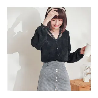 【OB 嚴選】蕾絲領格紋拼接不易皺針織上衣 《AB16553》 歷史價格詳細信息