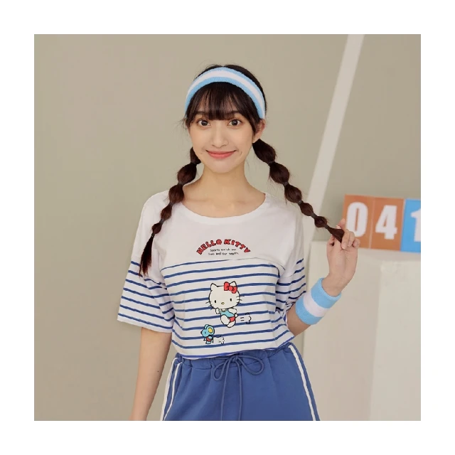 【OB 嚴選】KITTY運動會橫條紋賽跑印花長版TEE 《IK0026》 價格比較,價格查詢,歷史價格詳細信息