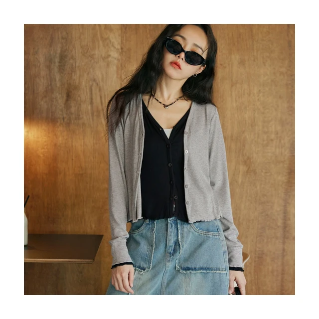 v領假兩件開衫女雙排扣設計2024春秋款可外穿針織衫女 曲珠開衫女 歷史價格詳細信息