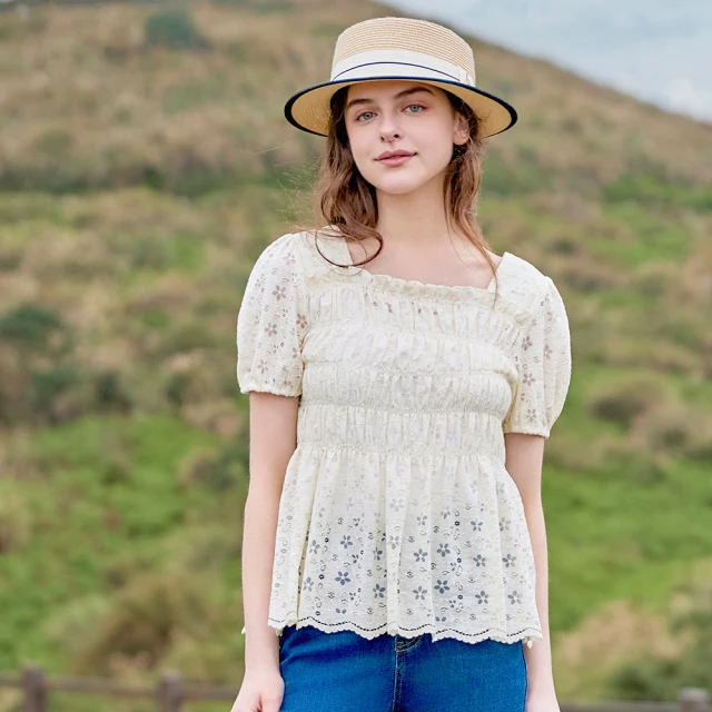 【H2O】蕾絲拼接線衫  #3630001(白/灰色) 歷史價格詳細信息