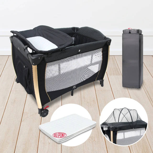 【SN享幸福】雙層折疊嬰兒床+床墊+置物架(附蚊帳+尿布台+收納袋) 歷史價格詳細信息