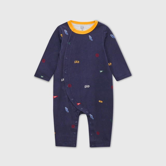 Gap 嬰兒裝 Logo純棉小熊刺繡抽繩束口鬆緊褲-藍灰條紋(787443) 歷史價格詳細信息