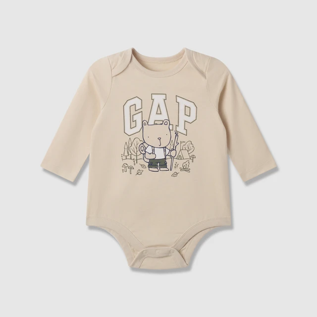Gap 嬰兒 Logo純棉小熊印花短袖包屁衣/連身衣-白色(668750) 歷史價格詳細信息