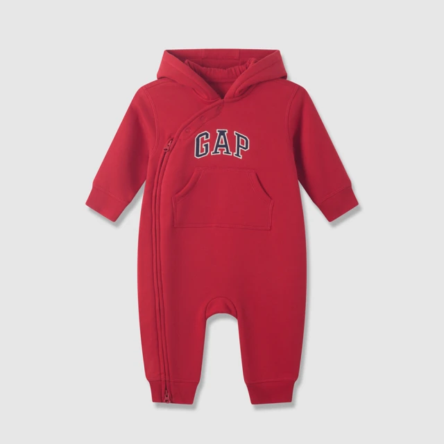Gap 嬰兒裝 Logo熊耳造型連帽長袖包屁衣/連身衣 碳素軟磨系列-深粉色(788682) 歷史價格詳細信息