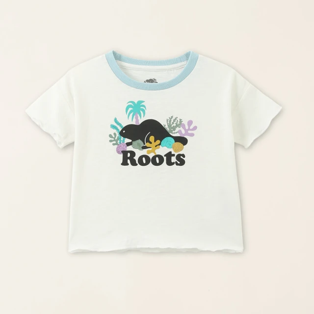 【Roots】Roots小童-海洋生活家 珊瑚貝殼海狸有機竹節棉寬短版短袖T恤(白色) 歷史價格詳細信息