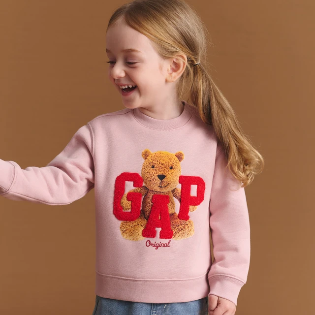 【GAP】幼童裝 Logo小熊刺繡印花刷毛圓領長袖上衣-粉色(606608) 歷史價格詳細信息