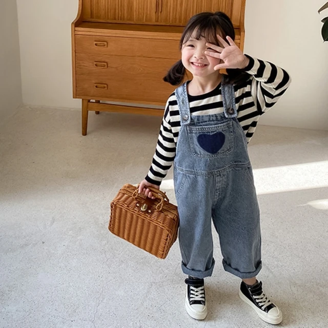 女童愛心牛仔闊腿褲2024春季外貿童裝中大童韓版寬松牛仔褲女童褲 歷史價格詳細信息