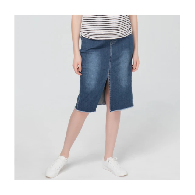 【Gennies 奇妮】彈力開衩牛仔裙-藍(孕婦裙 下擺不收邊 一體成型 無痕褲頭) 歷史價格詳細信息