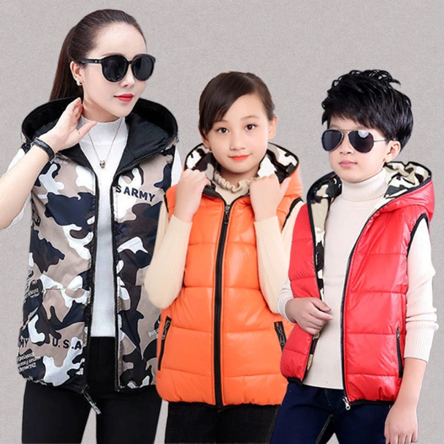 親子款羽絨服馬甲兒童背心白鴨絨加厚男童女童中大童坎肩連帽外穿 歷史價格詳細信息