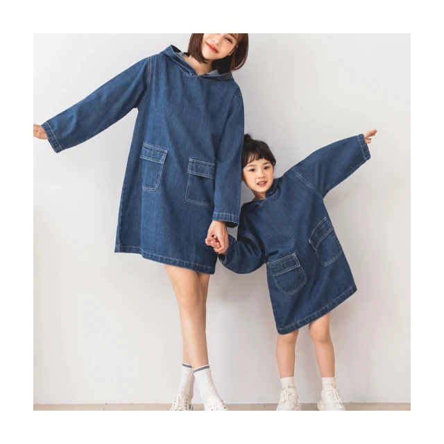 【OB 嚴選】率性雙口袋牛仔連帽休閒洋裝親子裝童裝 《QA1589》 歷史價格詳細信息