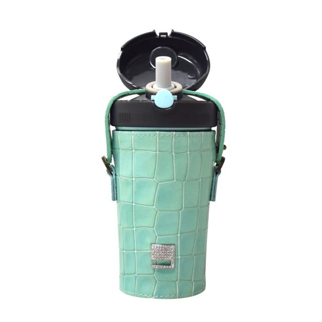 【韓國PURENINE】Kids兒童頂級時尚彈蓋隨身多功能保溫杯-290ML附皮杯套+背帶(墨綠色皮套+黑蓋瓶組)(保溫瓶) 歷史價格詳細信息