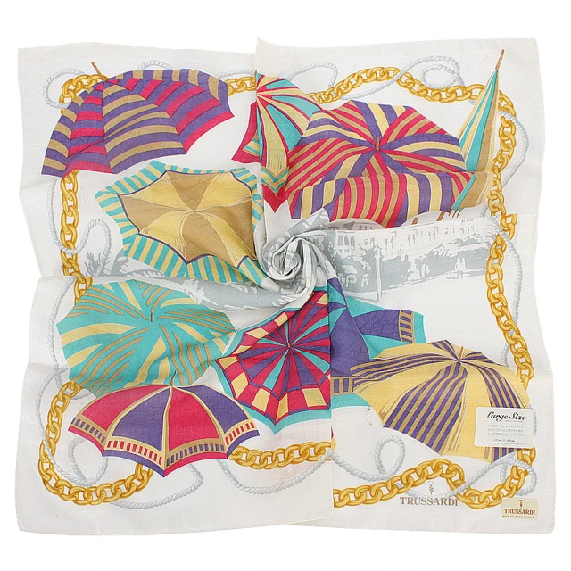 【TRUSSARDI】海洋水手波紋純綿帕巾領巾(桃紅色) 歷史價格詳細信息